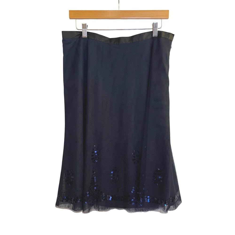 Old Navy‎ Women's Size 8 Navy Black Mesh Sequin Midi Skirt Low Waist NWT